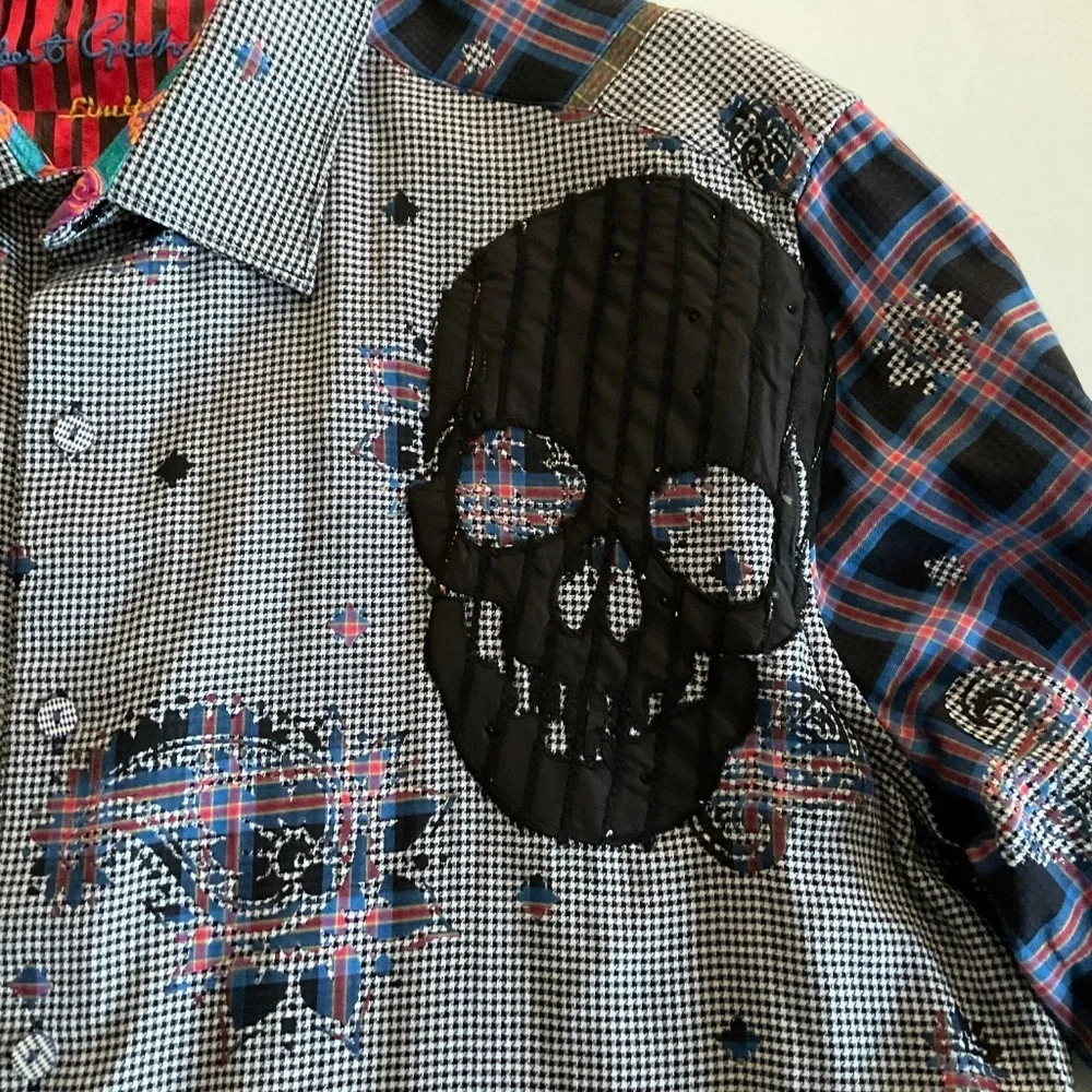 Robert Graham Mens Limited Edition Blues Haven XL Classic Fit Embellished Scull - Picture 13 of 14